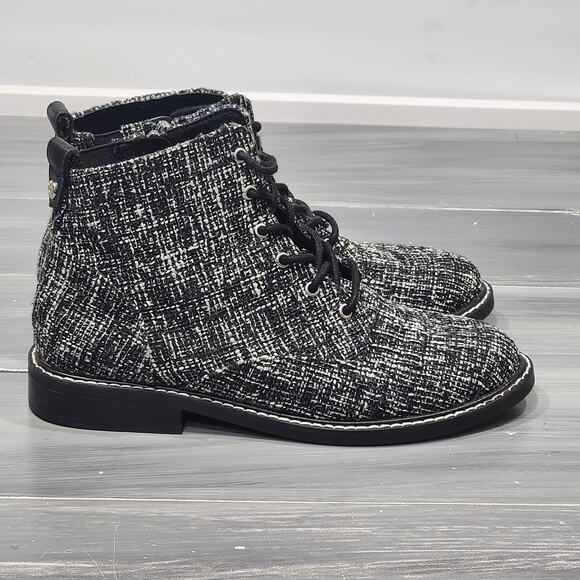 NYDJ Eileen Ankle Boots Black and White Tween Lace Up Zip Closure Size 8 - Picture 7 of 13